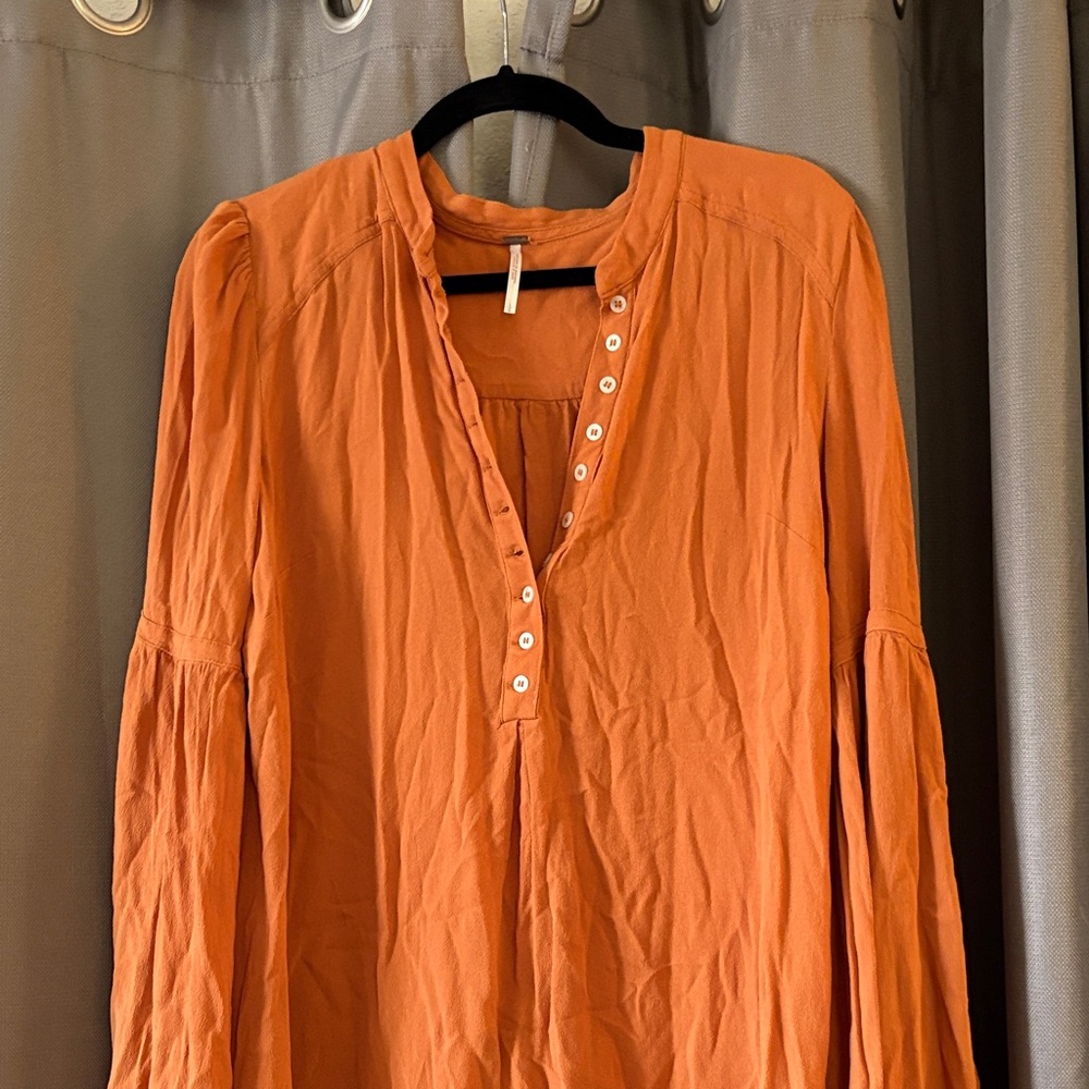 Free People Orange Button-Front Blouse
